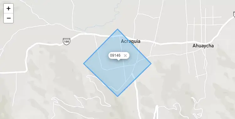 Mapa de la zona del código postal 09146 en Acraquia, Huancavelica