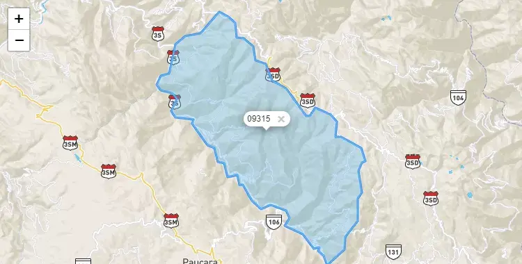 Mapa de la zona del código postal 09315 en Anco, Huancavelica