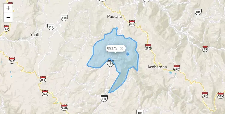 Mapa de la zona del código postal 09375 en Anta, Huancavelica