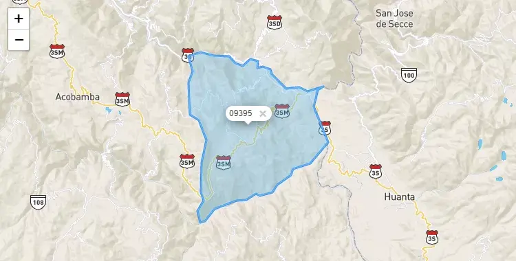 Mapa de la zona del código postal 09395 en Marcas, Huancavelica