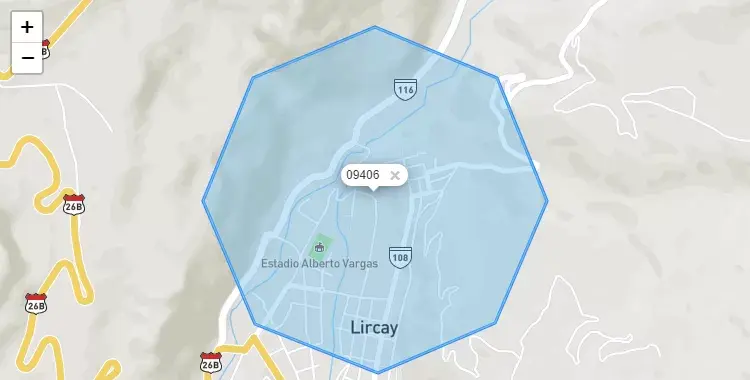 Mapa de la zona del código postal 09406 en Lircay, Huancavelica