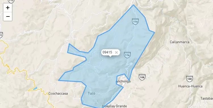Mapa de la zona del código postal 09415 en Anchonga, Huancavelica