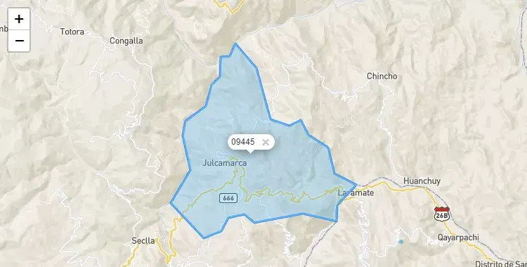 Mapa de la zona del código postal 09445 en Julcamarca, Huancavelica