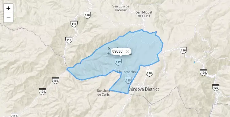 Mapa de la zona del código postal 09630 en San isidro, Huancavelica