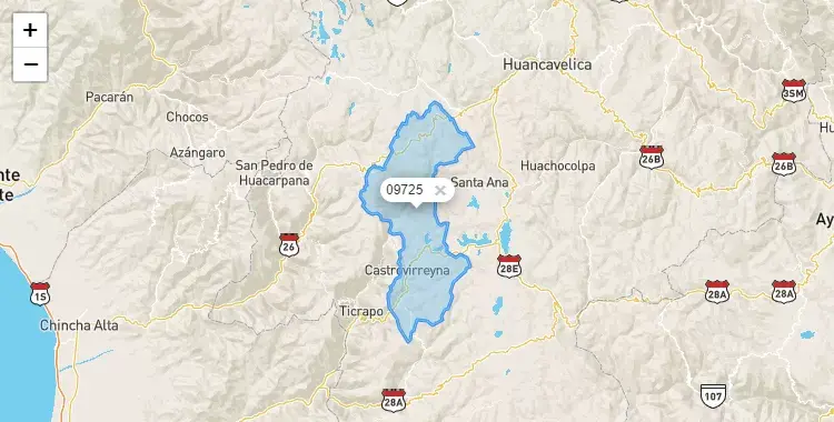 Mapa de Castrovirreyna, capital de la provincia de Castrovirreyna, Huancavelica