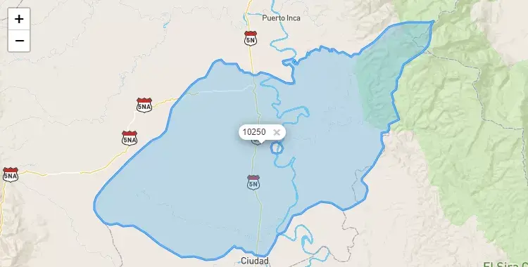 Mapa de la zona del código postal 10250 en Yuyapichis, Huanuco
