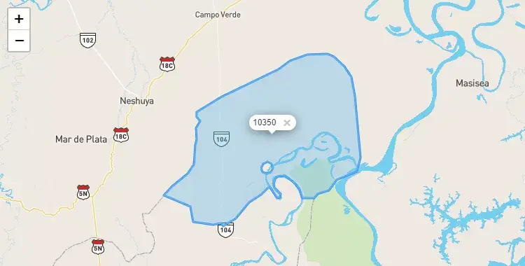 Mapa de la zona del código postal 10350 en Honoría, Huanuco