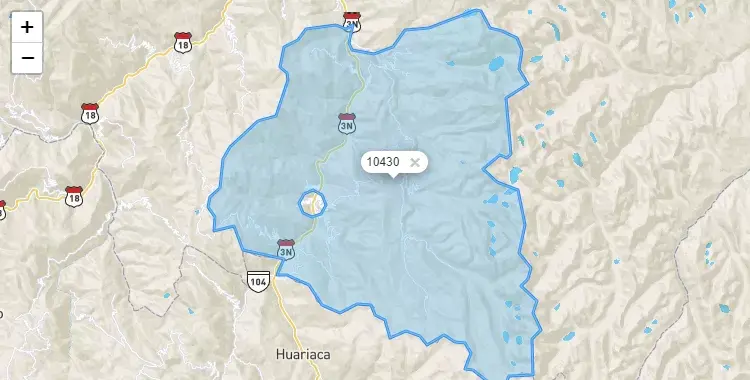 Mapa de la zona del código postal 10430 en San Rafael, Huanuco