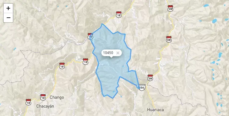 Mapa de la zona del código postal 10450 en San Francisco, Huanuco