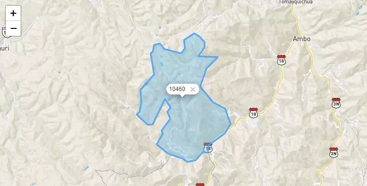 Mapa de la zona del código postal 10460 en Cayna, Huanuco