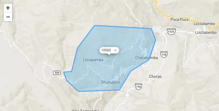 Mapa de la zona del código postal 10580 en Chacabamba, Huanuco