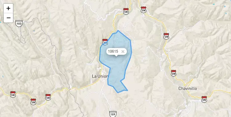 Mapa de la zona del código postal 10615 en Sillapata, Huanuco