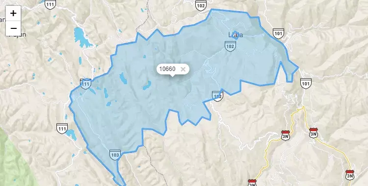Mapa de la zona del código postal 10660 en Llata, Huanuco