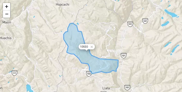 Mapa de la zona del código postal 10680 en Miraflores, Huanuco