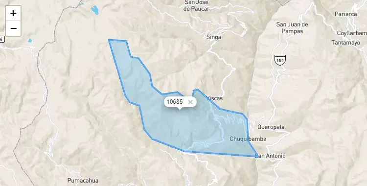 Mapa de la zona del código postal 10685 en Punchao, Huanuco