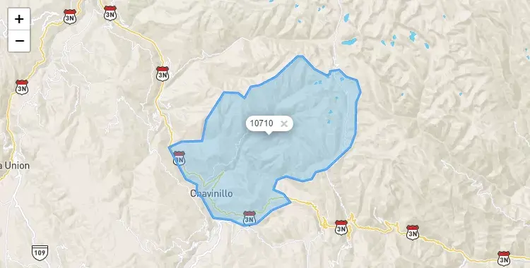 Mapa de la zona del código postal 10710 en Chavinillo, Huanuco