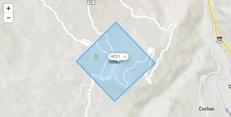 Mapa de la zona del código postal 10721 en Obas, Huanuco