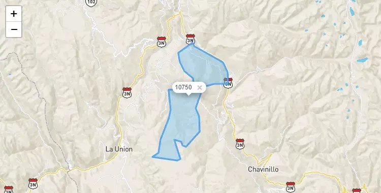 Mapa de la zona del código postal 10750 en Pampamarca, Huanuco