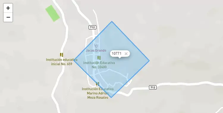 Mapa de la zona del código postal 10771 en Jacas Grande, Huanuco