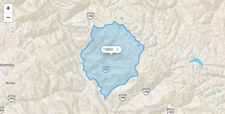 Mapa de la zona del código postal 10860 en Canchabamba, Huanuco