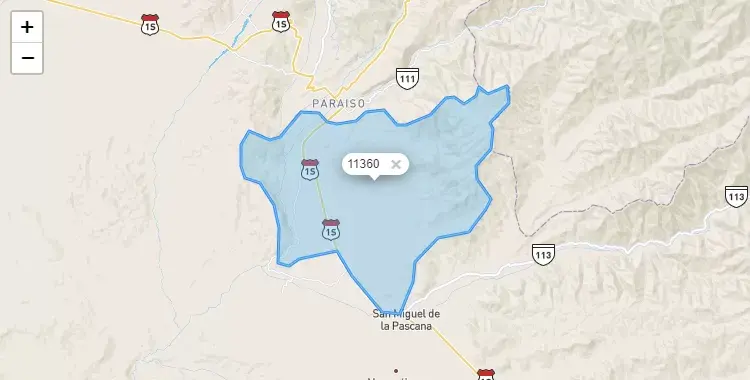 Mapa de la zona del código postal 11360 en Llipata, Ica