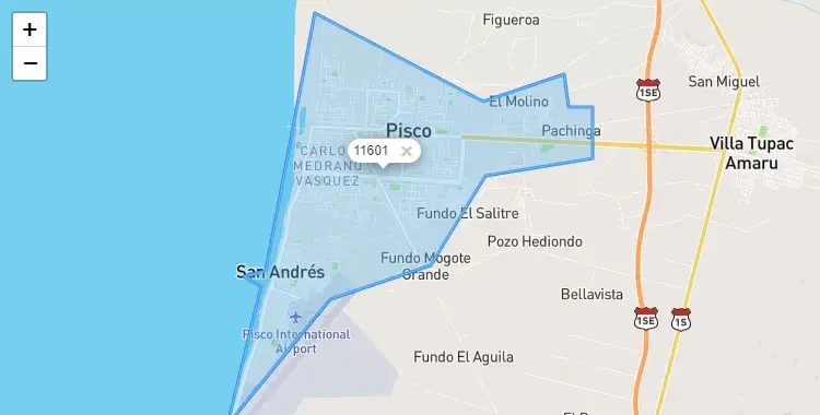 Mapa de Pisco, capital de la provincia de Pisco, Ica