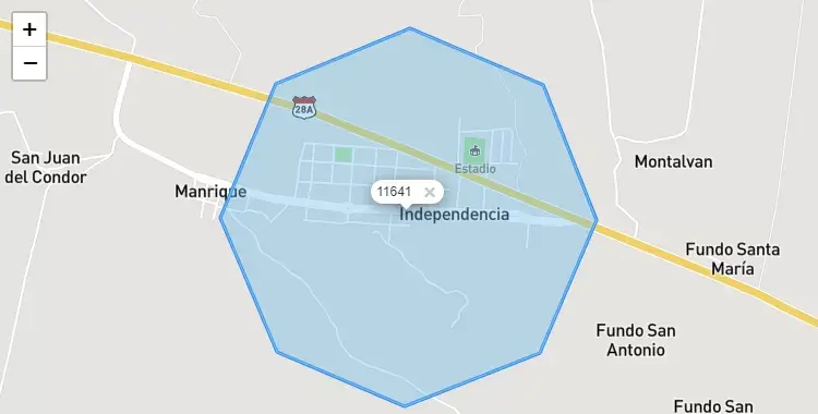 Mapa de la zona del código postal 11641 en Independencia, Ica
