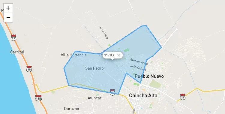 Mapa de la zona del código postal 11703 en Chincha Alta, Ica