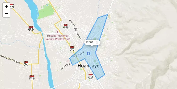 Mapa de Huancayo, capital de la provincia de Huancayo, Junín
