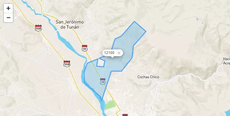 Mapa de la zona del código postal 12100 en San Agustín, Junín