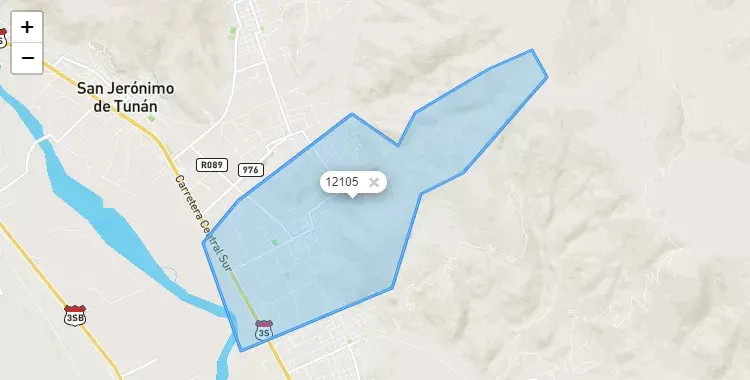 Mapa de la zona del código postal 12105 en Hualhuas, Junín