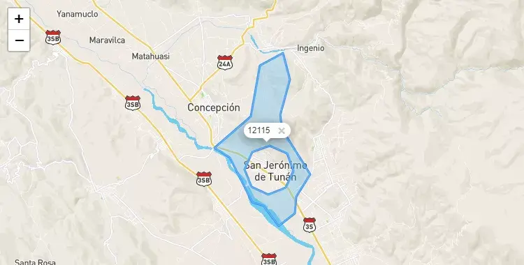 Mapa de la zona del código postal 12115 en San Jerónimo de Tunán, Junín