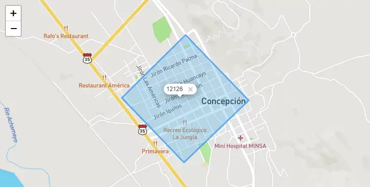 Mapa de Concepción, capital de la provincia de Concepción, Junín