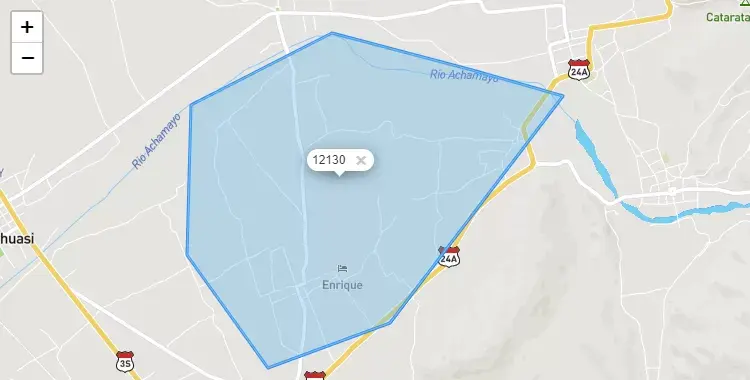 Mapa de la zona del código postal 12130 en Nueve de Julio, Junín