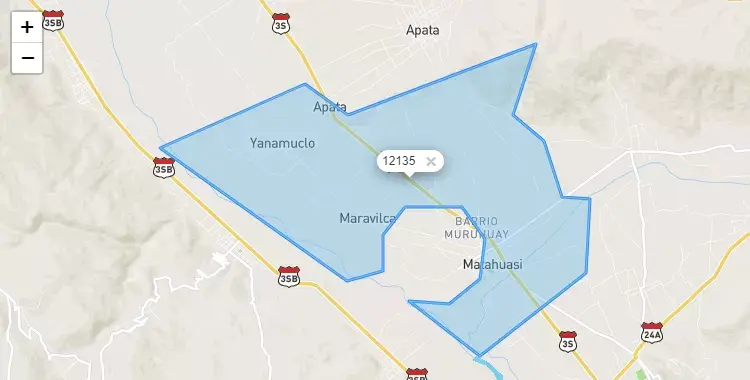 Mapa de la zona del código postal 12135 en Matahuasi, Junín