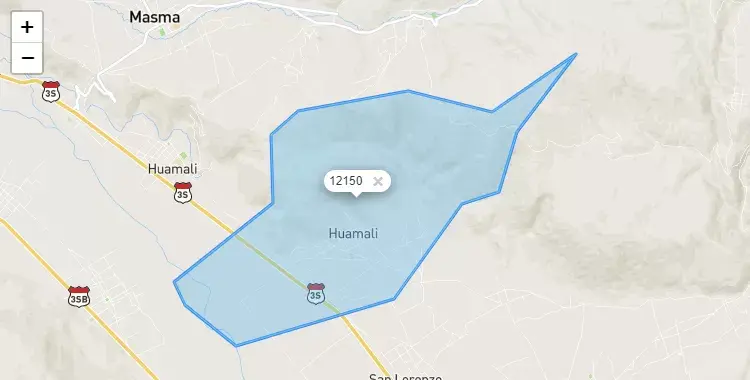 Mapa de la zona del código postal 12150 en El Mantaro, Junín