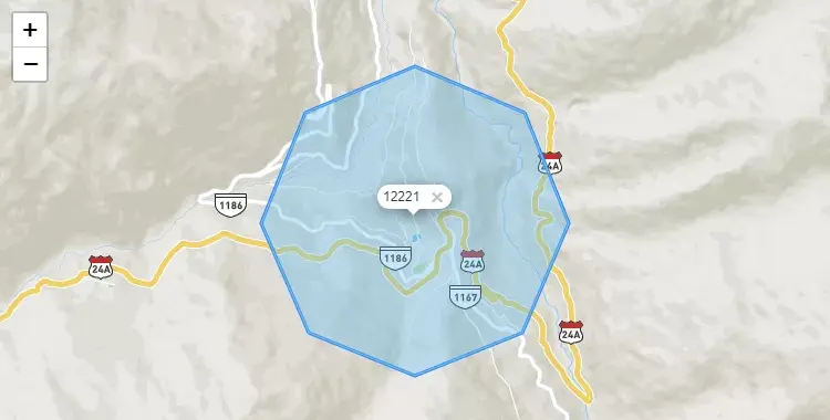 Mapa de la zona del código postal 12221 en Comas, Junín