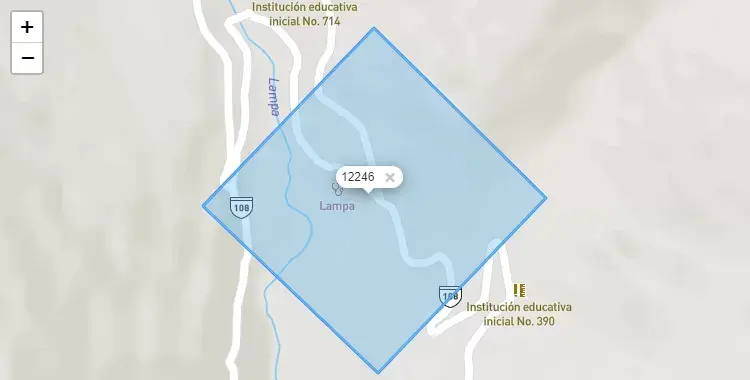 Mapa de la zona del código postal 12246 en Pariahuanca, Junín