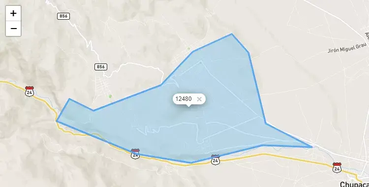 Mapa de la zona del código postal 12480 en Huachac, Junín