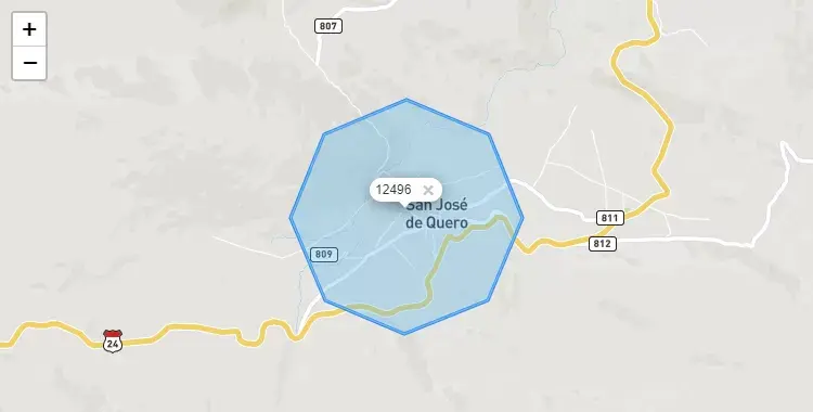 Mapa de la zona del código postal 12496 en San José de Quero, Junín