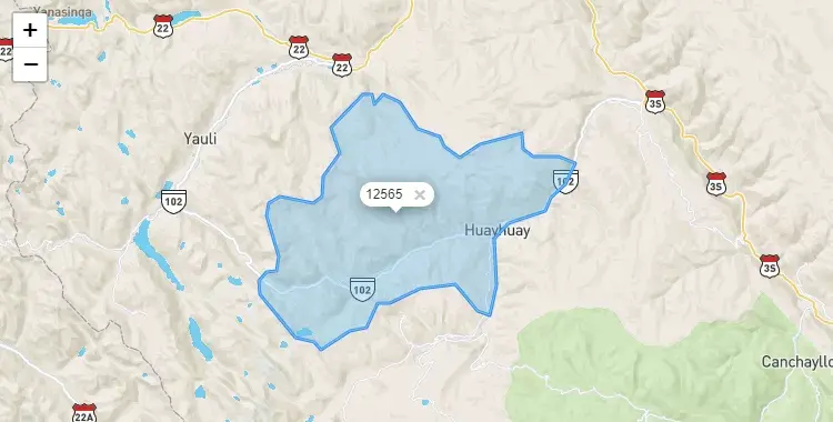 Mapa de la zona del código postal 12565 en Huay Huay, Junín