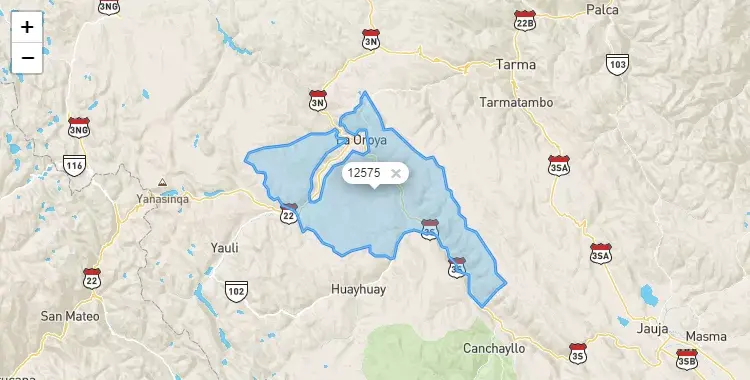 Mapa de la zona del código postal 12575 en La Oroya, Junín