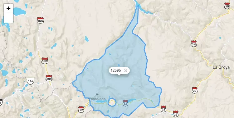 Mapa de la zona del código postal 12595 en Morococha, Junín