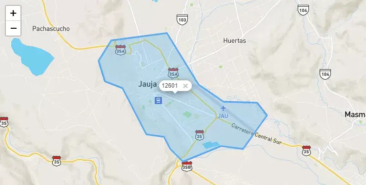 Mapa de Jauja, capital de la provincia de Jauja, Junín
