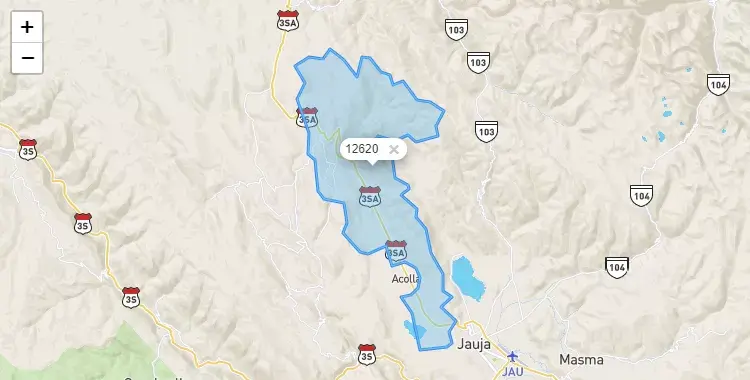 Mapa de la zona del código postal 12620 en Acolla, Junín