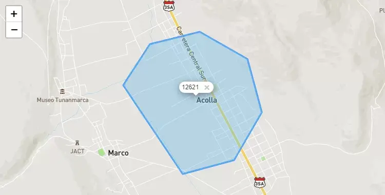Mapa de la zona del código postal 12621 en Acolla, Junín
