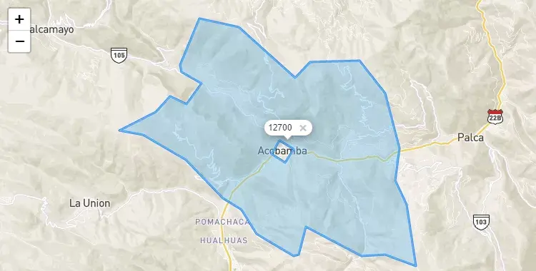 Mapa de la zona del código postal 12700 en Acobamba, Junín