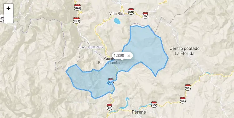 Mapa de la zona del código postal 12860 en San Luis de Shuaro, Junín