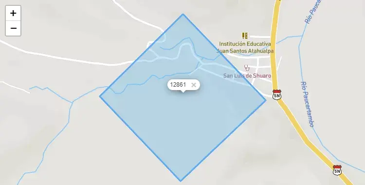 Mapa de la zona del código postal 12861 en San Luis de Shuaro, Junín