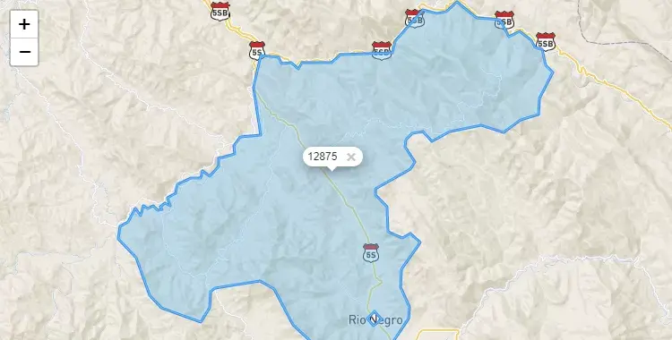 Mapa de la zona del código postal 12875 en Río Negro, Junín